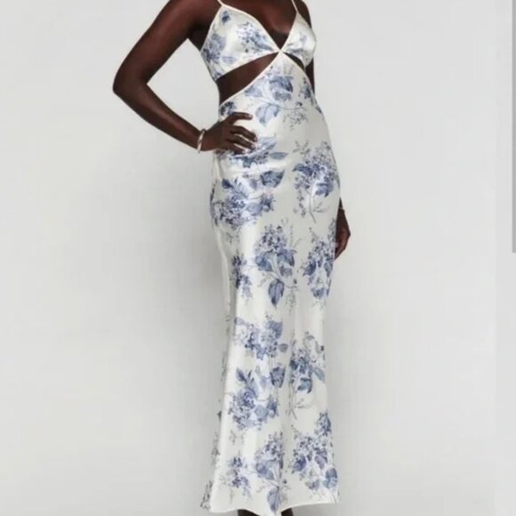 Reformation Poppies Cut Out Silk Maxi Dress Lupine Floral Size 0 - Picture 8 of 8
